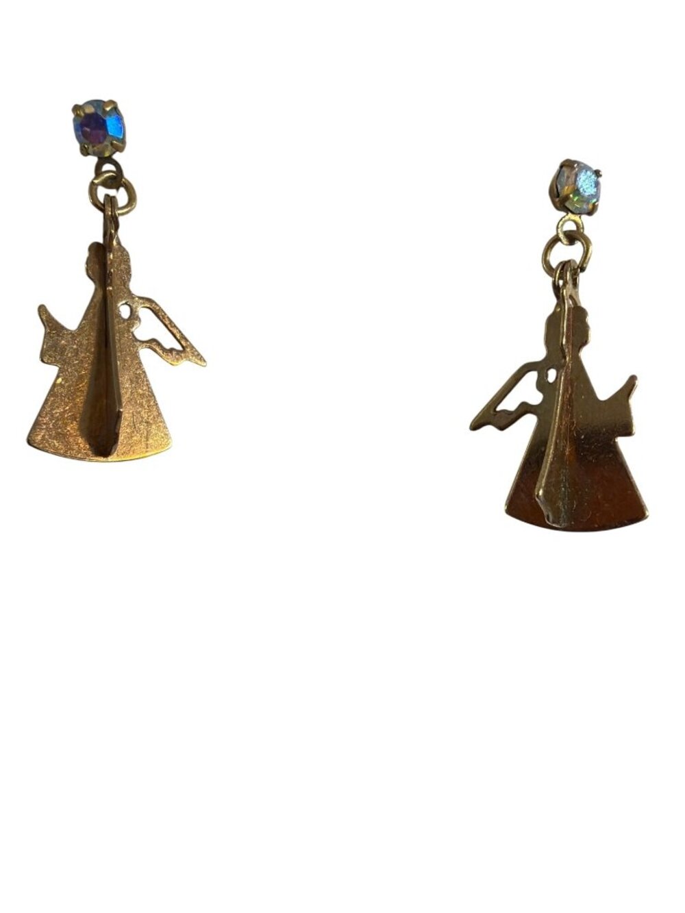 Vintage Avon 3D Angel Dangle Earrings Aurora Borealis Rhinestone Estate 1"